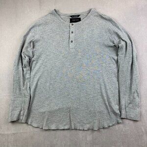 Wings + Horns Mens Shirt Large Gray Heather Slub Rib Henley Long Sleeve Knit